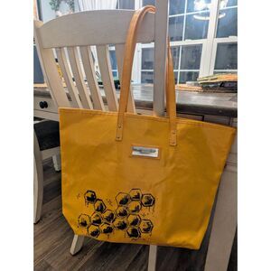 🐝 Custom Calvin Klein Yellow Vinyl Tote – Honeycomb & Sunflowers